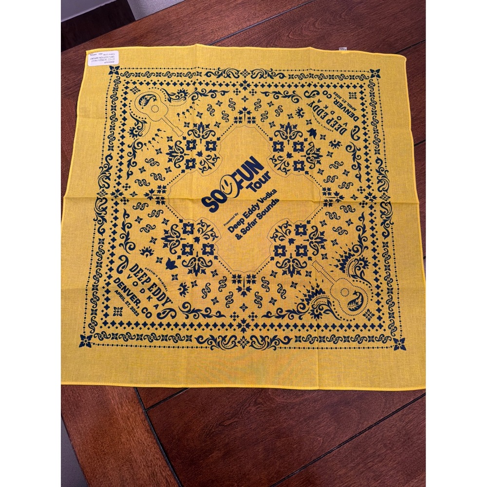 Deep Eddy Vodka So Fun Tour Bandana Denver CO 2023 Yellow Cotton Scarf 22x22
